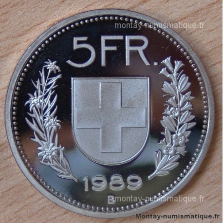 Suisse 5 Francs 1989 B Berne flan bruni -Proof
