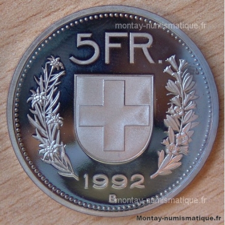 Suisse 5 Francs 1992 B Berne flan bruni -Proof